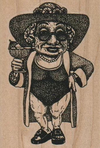 Lady With Umbrella In Drink 2 1/4 x 3 1/2-0