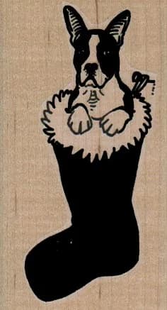 Boston Terrier Dog In Stocking 1 3/4 x 3-0