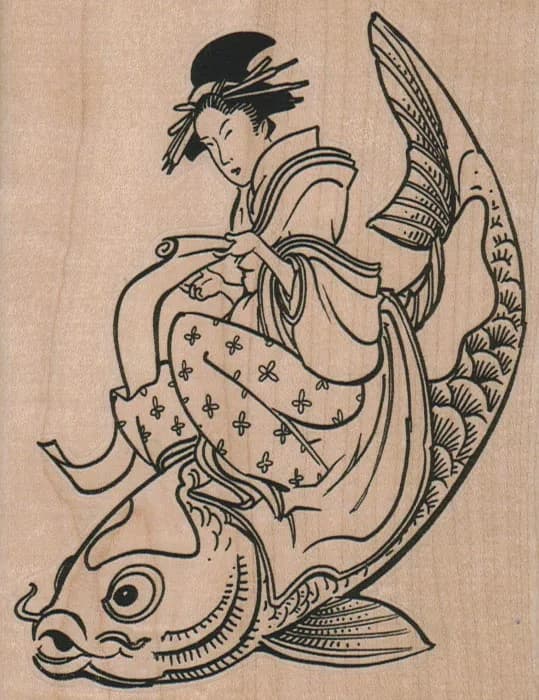 Geisha Riding Koi 3 3/4 x 4 3/4-0