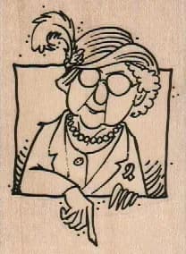 Feather Hat Lady Pointing Down 2 1/4 x 3-0