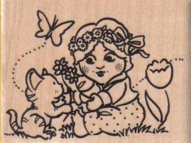 Girl Playing With Kitty 3 x 2 1/4-0