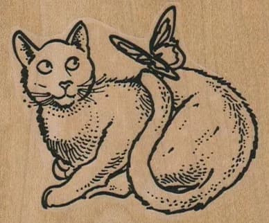 Cat With Butterfly On Tail 2 3/4 x 2 1/4-0