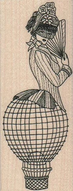 Vintage Fan Lady On Balloon (Large) 4 1/4 x 1 3/4-0