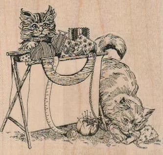 Cats With Sewing Basket 3 1/2 x 3 1/4-0