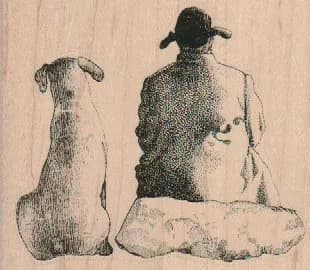 Man And Dog Sitting 3 1/4 x 2 3/4-0