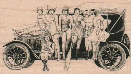 Ladies On Old Car 2 3/4 x 4 1/2-0