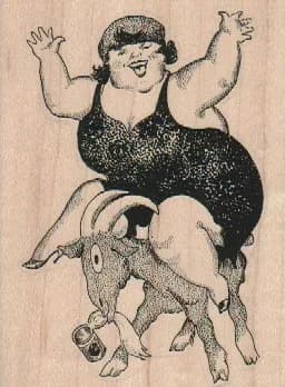 Large Woman Riding Goat 2 3/4 x 3 1/2-0