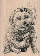 Smoking Dog With Gun 1 3/4 x 2 1/4-0