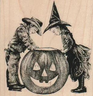Kids With Giant Jack-o-Lantern 3 1/4 x 3 1/4-0