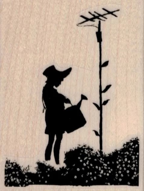 Banksy Girl Watering TV Antennae 2 1/2 x 3 1/4-0