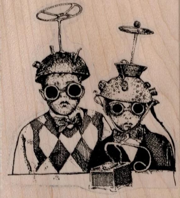 Whimsical Kids in Futuristic Hats 3 x 3 1/4-0