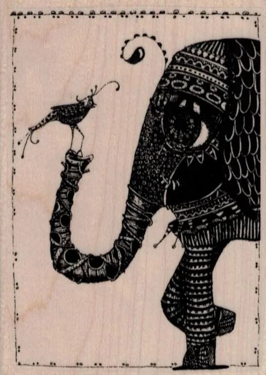 Elephant with Bird on Trunk 2 3/4 x 3 3/4-0