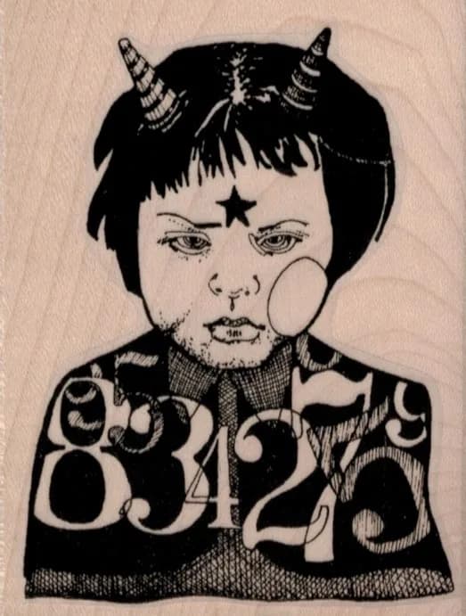 Whimsical Horned Boy 2 3/4 x 3 1//2-0