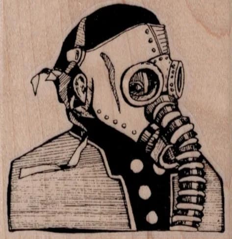 Whimsical Gas Mask Guy 2 1/2 x 2 1/2-0