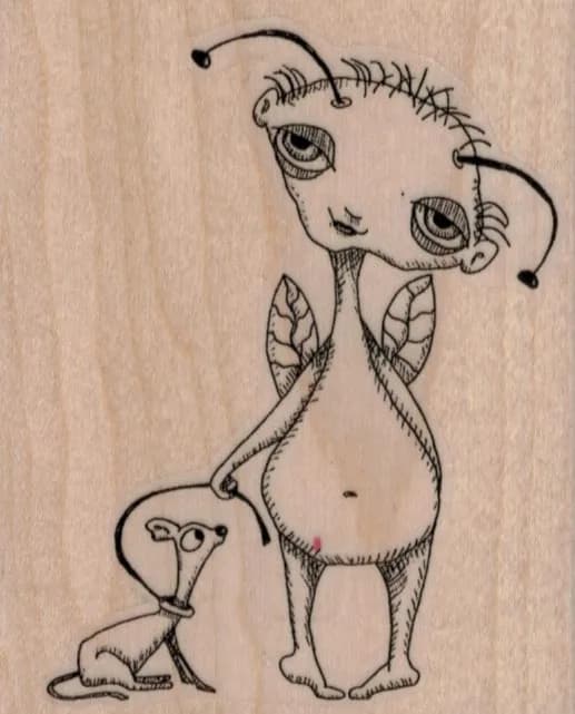 Creepy Fairy Walking Dog by Leslie Wood 2 3/4 x 3 1/4-0