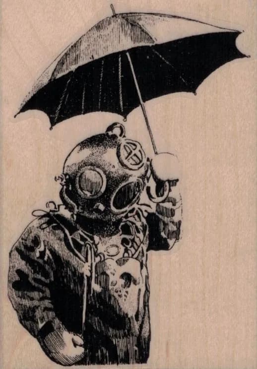 Diver Holding Umbrella 2 3/4 x 3 3/4-0