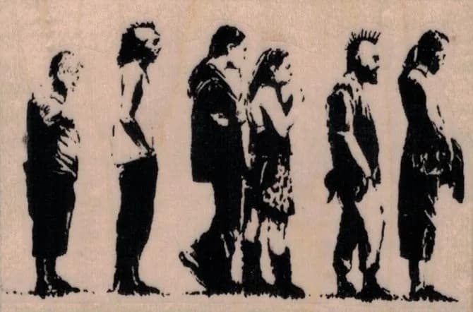 Banksy Line Of Punks 3 1/2 x 2 1/4-0