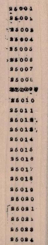 Rows of Numbers 1 x 4 1/4-0