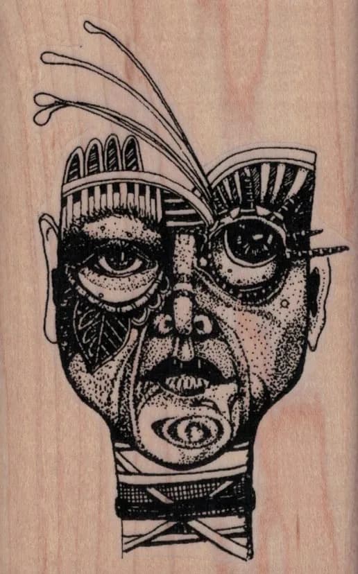 Whimsical Tribal Face 2 3/4 x 4 1/4-0