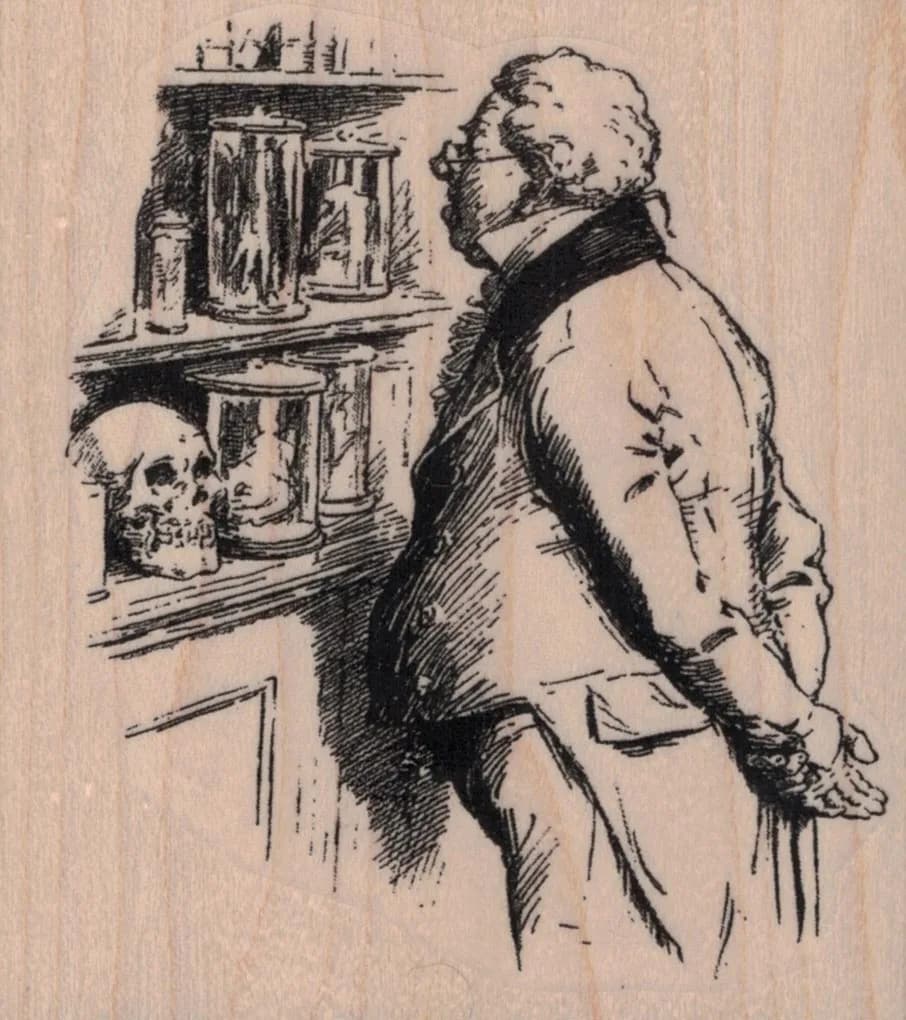 Vintage Man Examining Jars 3 1/4 x 3 1/2-0