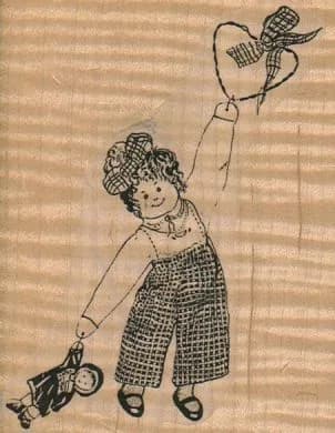 Rag Child Holding Heart 3 1/4 x 4-0