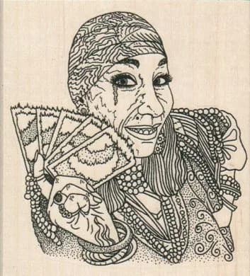 Lady With Cards 3 1/2 x 3 3/4-0