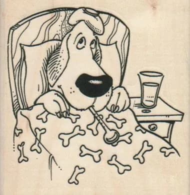 Sick Dog In Bed 3 1/4 x 3 1/4-0