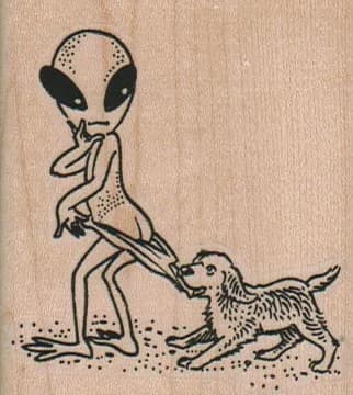 Dog Pulling Alien Bathing Suit 2 1/4 x 2 1/2-0