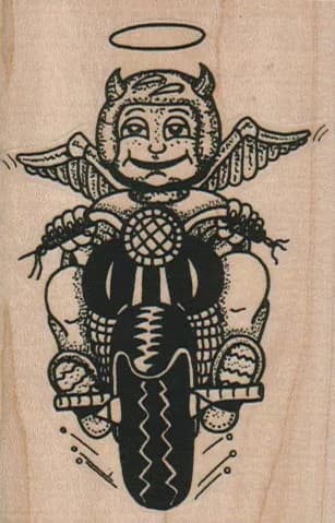Devil Or Angel On Motorcycle 2 1/4 x 3 1/4-0