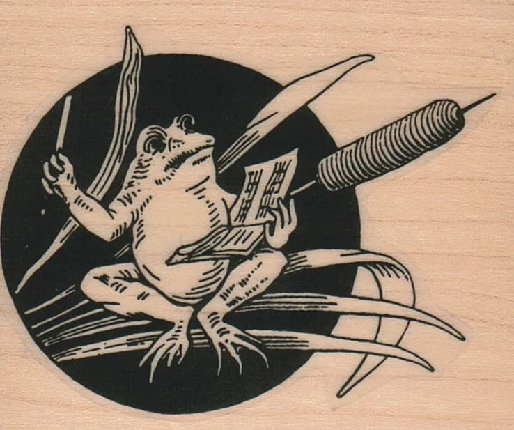 Frog Singing On Leaves 2 1/4 x 2 1/2-0