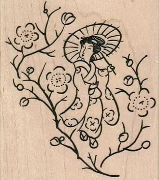 Geisha In Blossoms 3 1/2 x 3 3/4-0