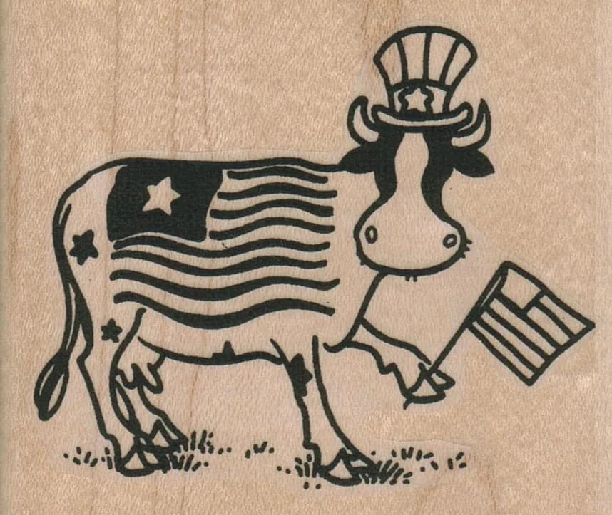 Flag Waving Cow 3 x 2 1/2-0