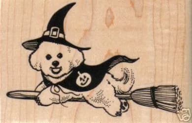 Bichon Witch On Broom 4 x 2 1/2-0