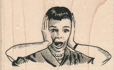 Screaming Lady Hands On Head 3 1/4 x 2-0