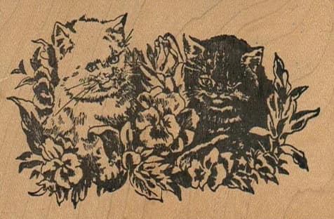 Kittens In Pansies 3 1/4 x 2 1/4-0