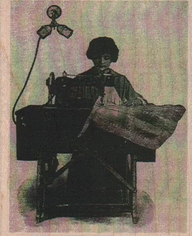 Sewing Lady With Fan ATC 2 3/4 x 3 1/4-0