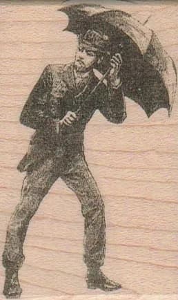 Vintage Umbrella Man Against Wind 2 1/4 x 3-0