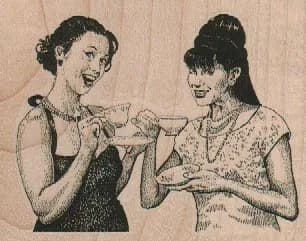 Ladies Drinking Tea/Coffee 3 1/4 x 2 1/2-0