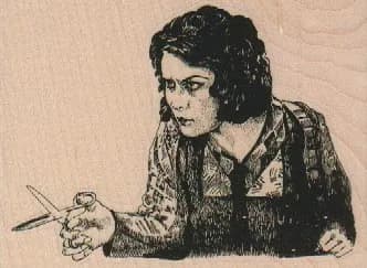 Lady With Scissors 3 1/2 x 2 1/2-0