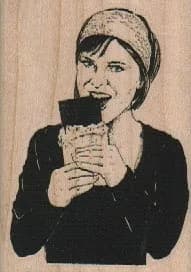 Lady Eating Chocolate Bar 2 x 2 3/4-0
