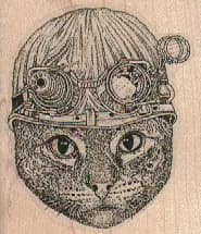 Steampunk Goggle Cat Face 2 x 2 14/-0