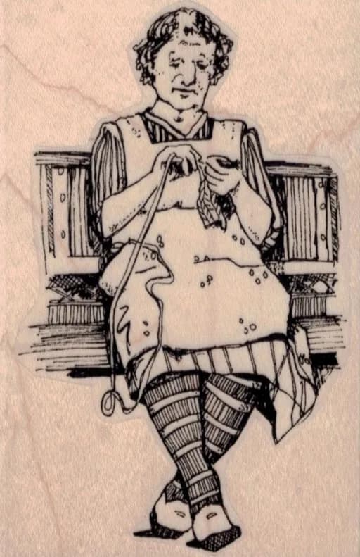 Whimsical Lady on Bench 2 3/4 x 4-0