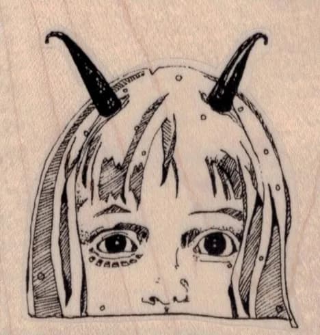 Whimsical Face With Horns 2 1/2 x 2 1/2-0