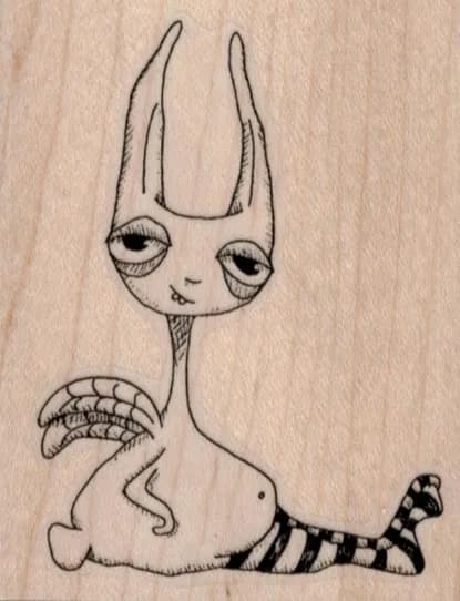Creepy Creature Sitting by Leslie Wood 2 1/4 x 2 3/4-0