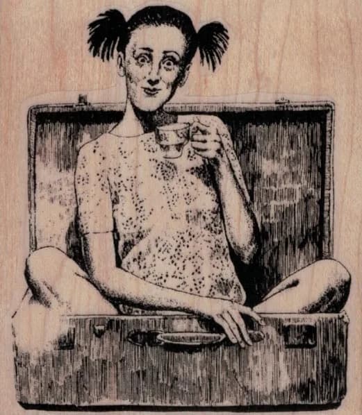 Lady Drinking Tea In Box 2 3/4 x 3-0