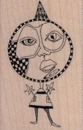 Whimsical Circle Face Lady 1 3/4 x 2 1/2-0