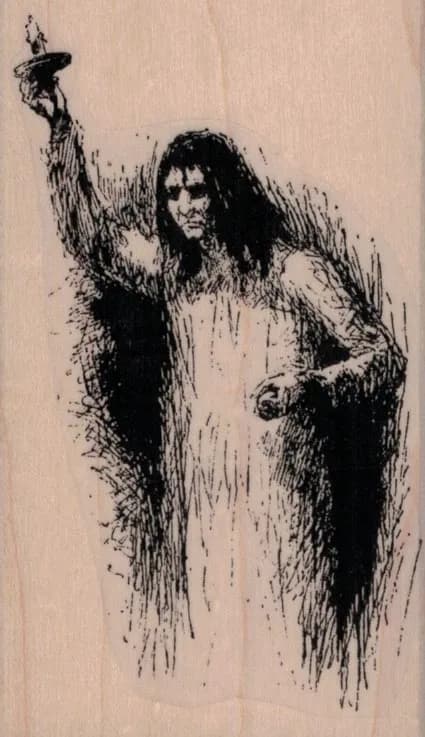 Creepy Lady Holding Candle 2 1/4 x 3 3/4-0