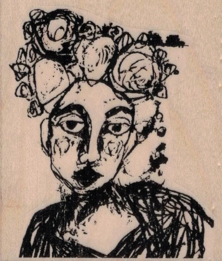 Tina Walker Big Eyed Scribble Girl 2 3/4 x 3-0
