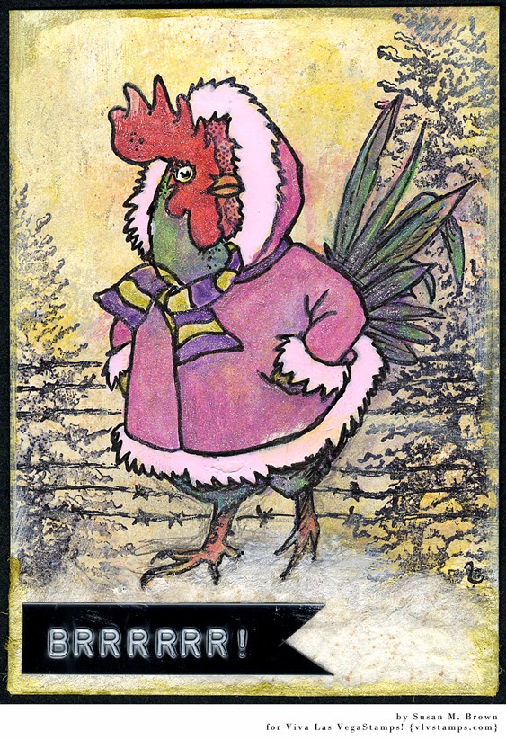 Chicken/Rooster In Winter Parka 2 1/2 x 2 3/4-43395