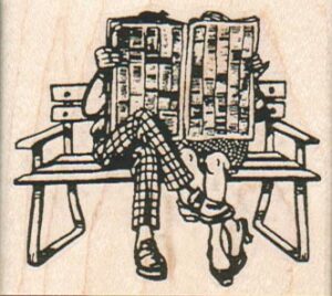 Couple Reading Paper On Bench 2 1/4 x 2-0